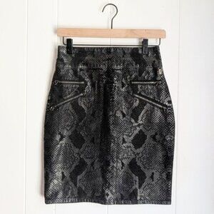 Pierre Balmain Black Snakeskin Coated Mini Skirt Size 26